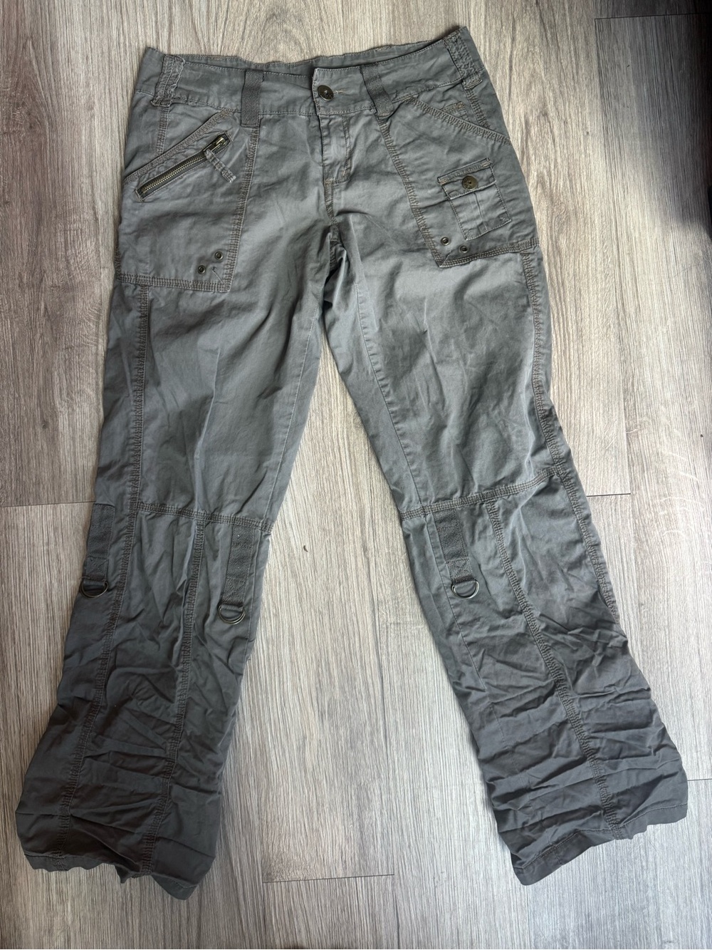 Vintage Suko Low Rise Utility Cargo Pants Grey Ruched D-Ring Y2K Size 7